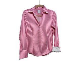 Brooks‎ Brothers Fitted Stretch Button Down Shirt Pink White Striped 2